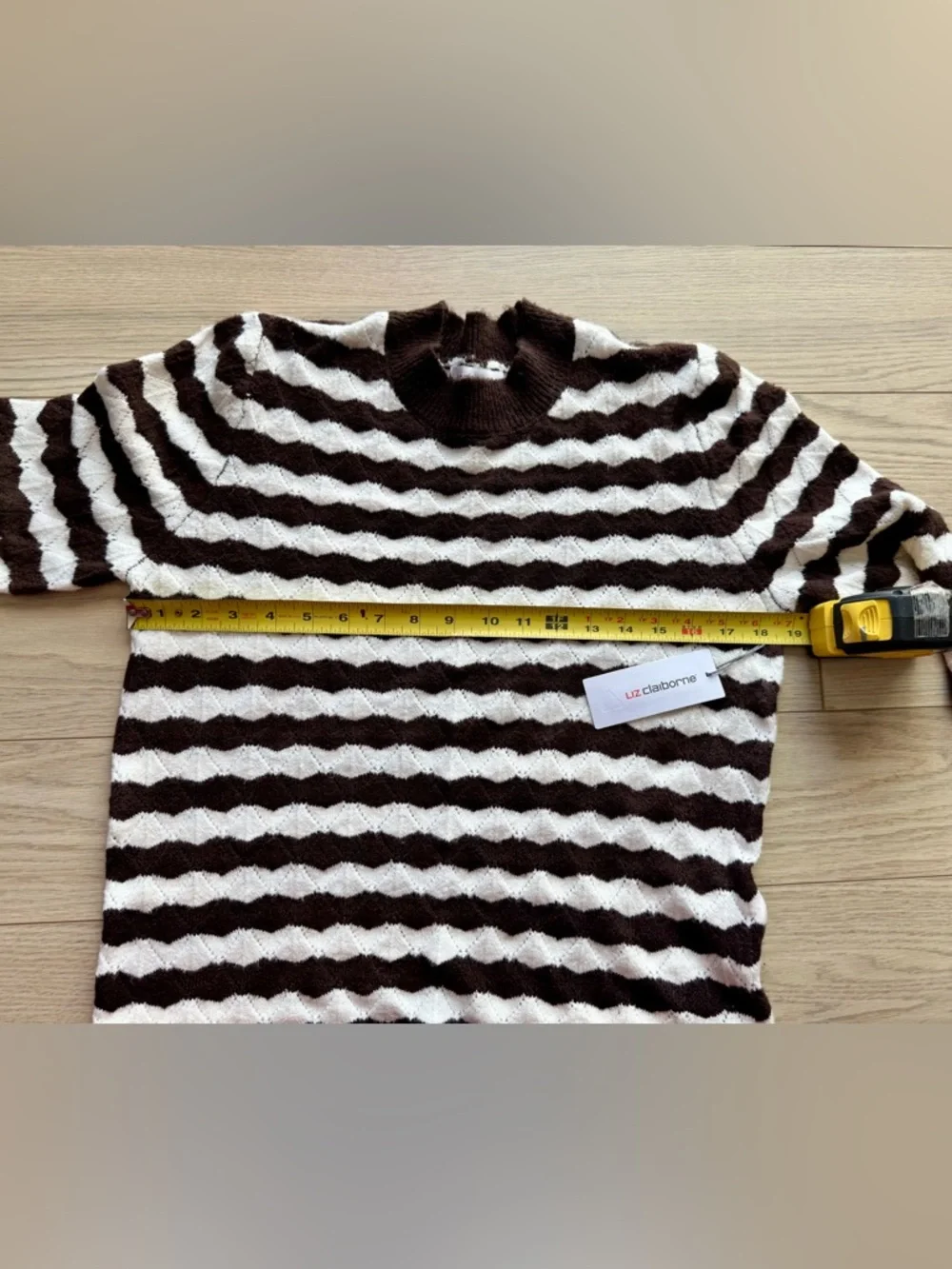 Liz Claiborne Brown & Cream Striped Crewneck Sweater - Picture 4 of 6